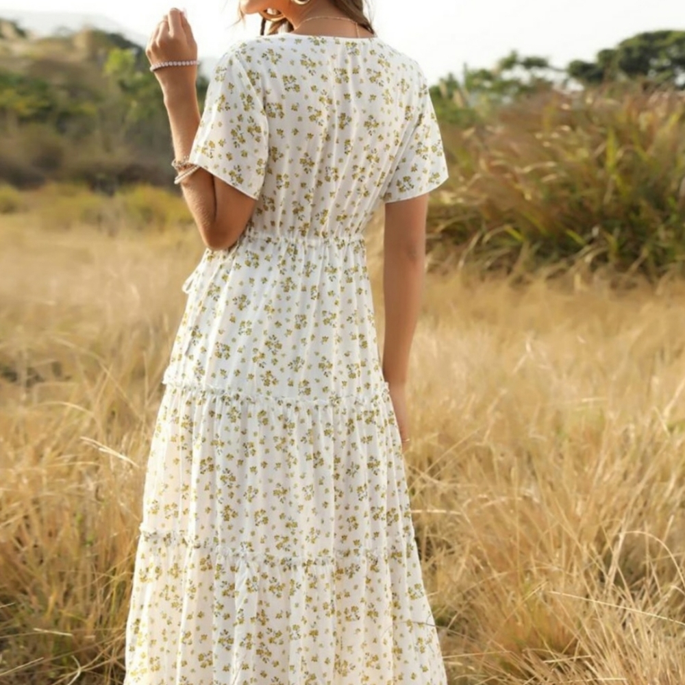 SPRING BOHO GYPSY FLORAL PRINT MAXI DRESS - Picture 6 of 7